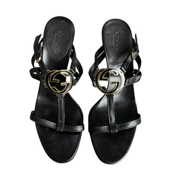Gucci GG Logo Strappy Heels in Black / Gold UK 4 - Image 4