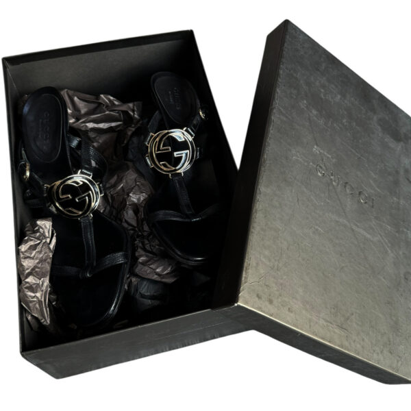 Gucci GG Logo Strappy Heels in Black / Gold UK 4 - Image 5