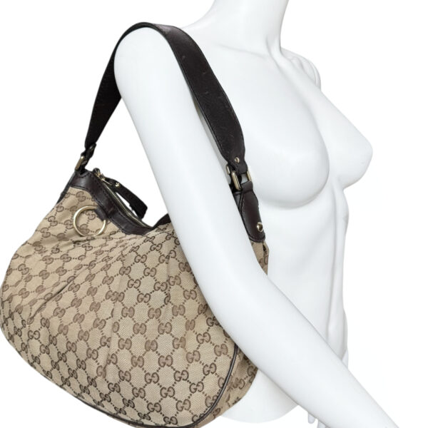 Gucci Monogram Canvas Hobo Shoulder Bag in Beige / Brown / Gold - Image 8
