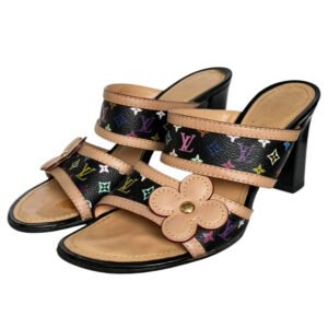 Vintage Louis Vuitton Monogram Flower Heels in Black Multicolour / Tan UK 3.5 | NITRYL