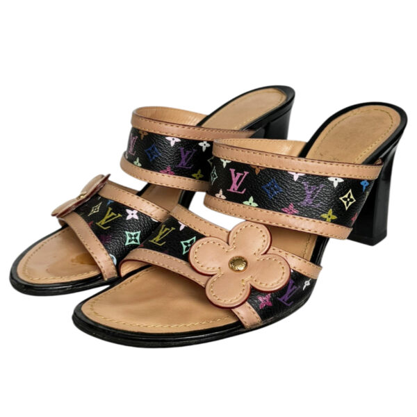 Vintage Louis Vuitton Monogram Flower Heels in Black Multicolour / Tan UK 3.5 | NITRYL