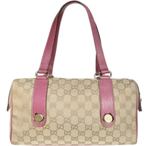 Vintage Gucci Monogram Shoulder Boston Bag in Beige / Pink / Gold | NITRYL