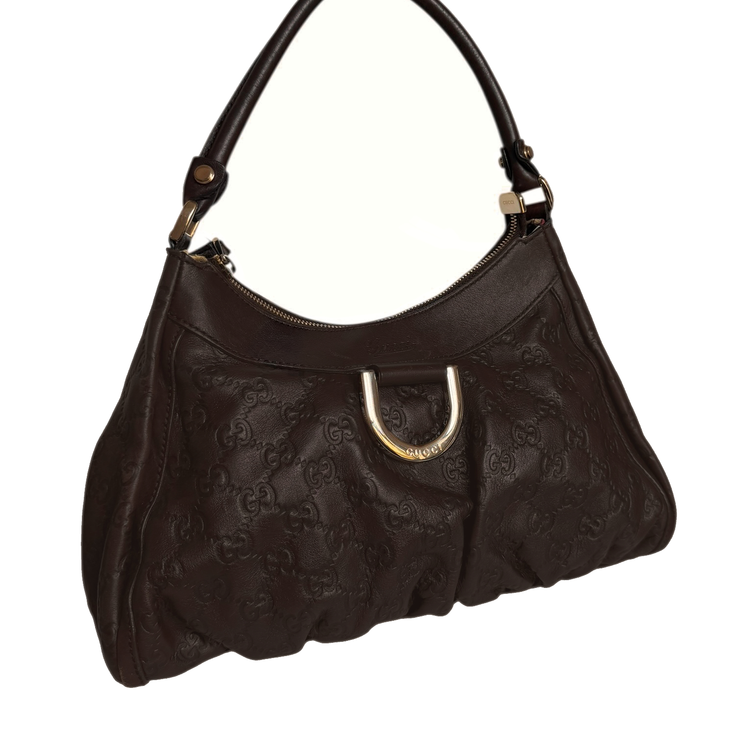 Gucci Monogram Leather D Ring Hobo Shoulder Bag in Brown / Gold - Image 2