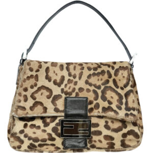 Vintage Fendi Leopard Print Calfskin Shoulder Mamma Baguette Bag in Brown / Black | NITRYL