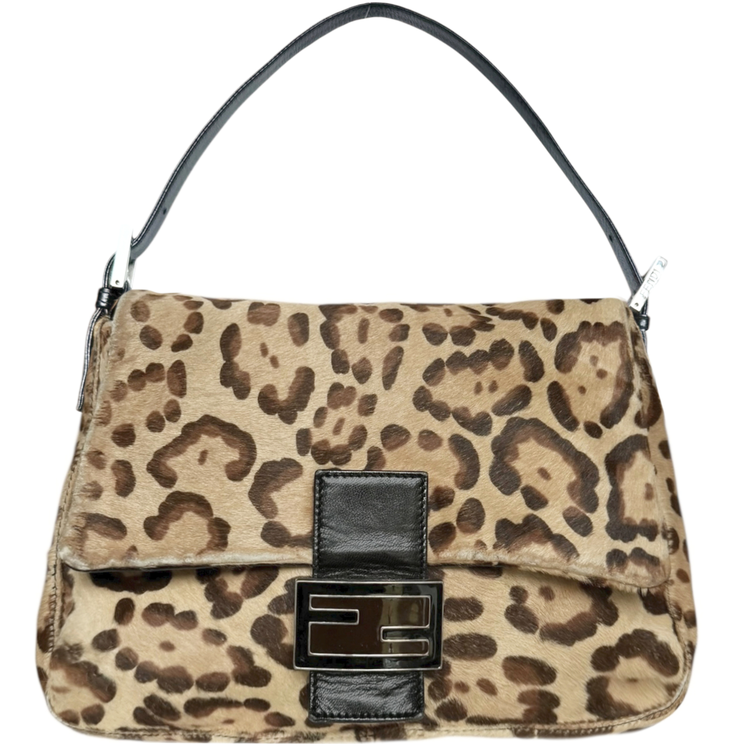 Vintage Fendi Leopard Print Calfskin Shoulder Mamma Baguette Bag in Brown / Black | NITRYL