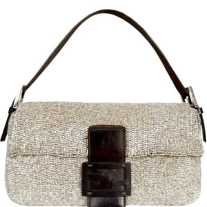 Vintage Fendi Beaded Embellished Shoulder Baguette Bag in Beige / Brown | NITRYL