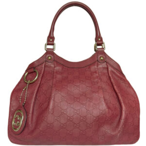 Vintage Gucci Monogram Leather Sukey Hobo Shoulder Bag in Red / Gold | NITRYL