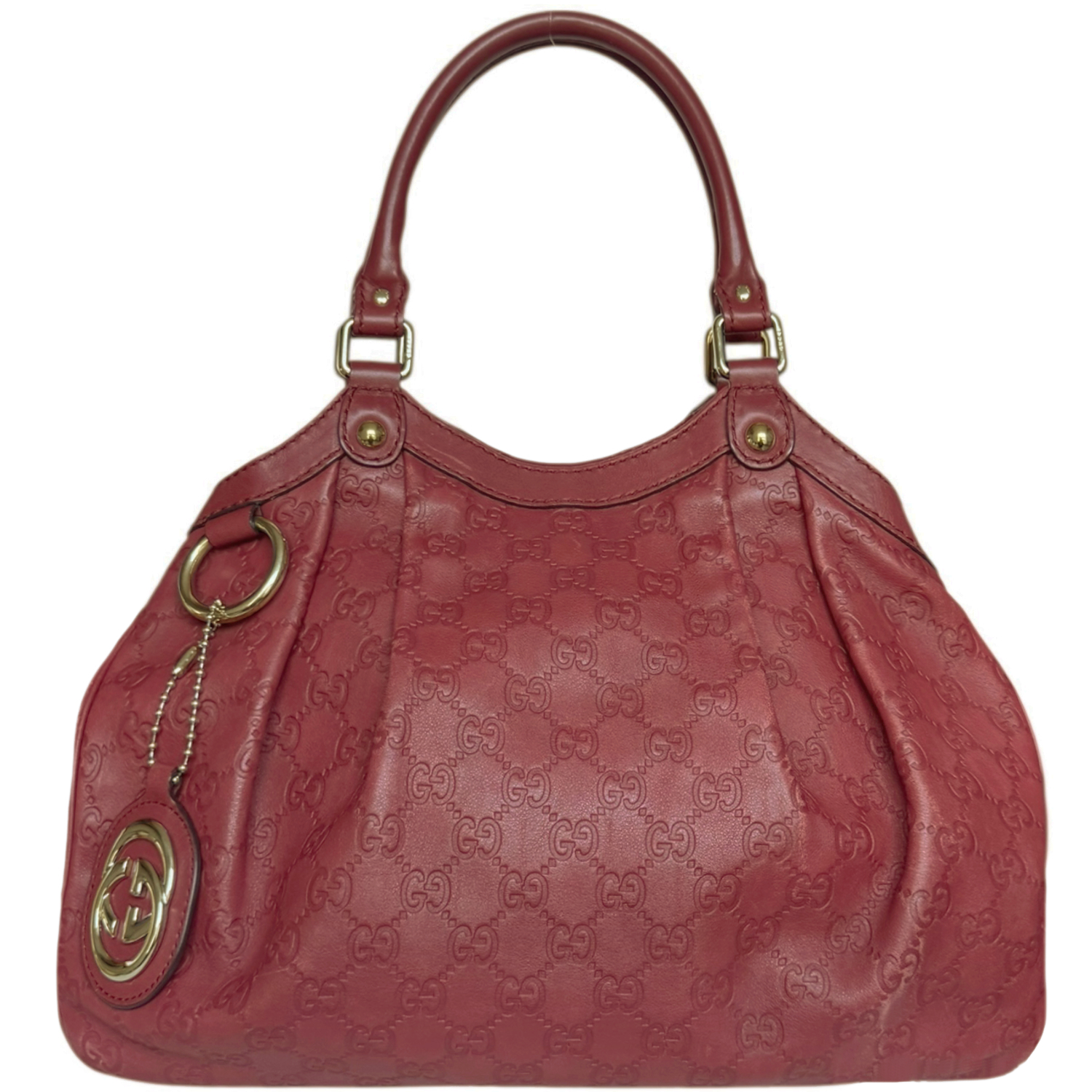 Vintage Gucci Monogram Leather Sukey Hobo Shoulder Bag in Red / Gold | NITRYL