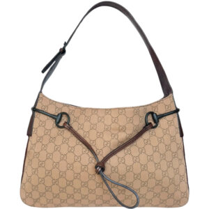 Vintage Gucci Monogram Horsebit Hobo Shoulder Bag in Beige / Brown | NITRYL