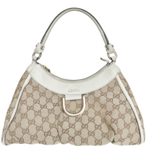 Vintage Gucci Monogram Canvas D Ring Hobo Shoulder Bag in Beige / White / Gold | NITRYL