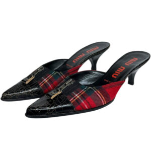 Vintage Miu Miu Zip Plaid Heels in Black / Red UK 3 | NITRYL