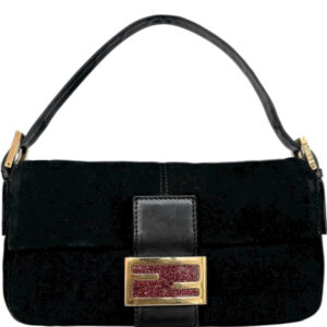 Vintage Fendi Suede Glitter Clasp Shoulder Baguette Bag in Black / Red / Gold | NITRYL