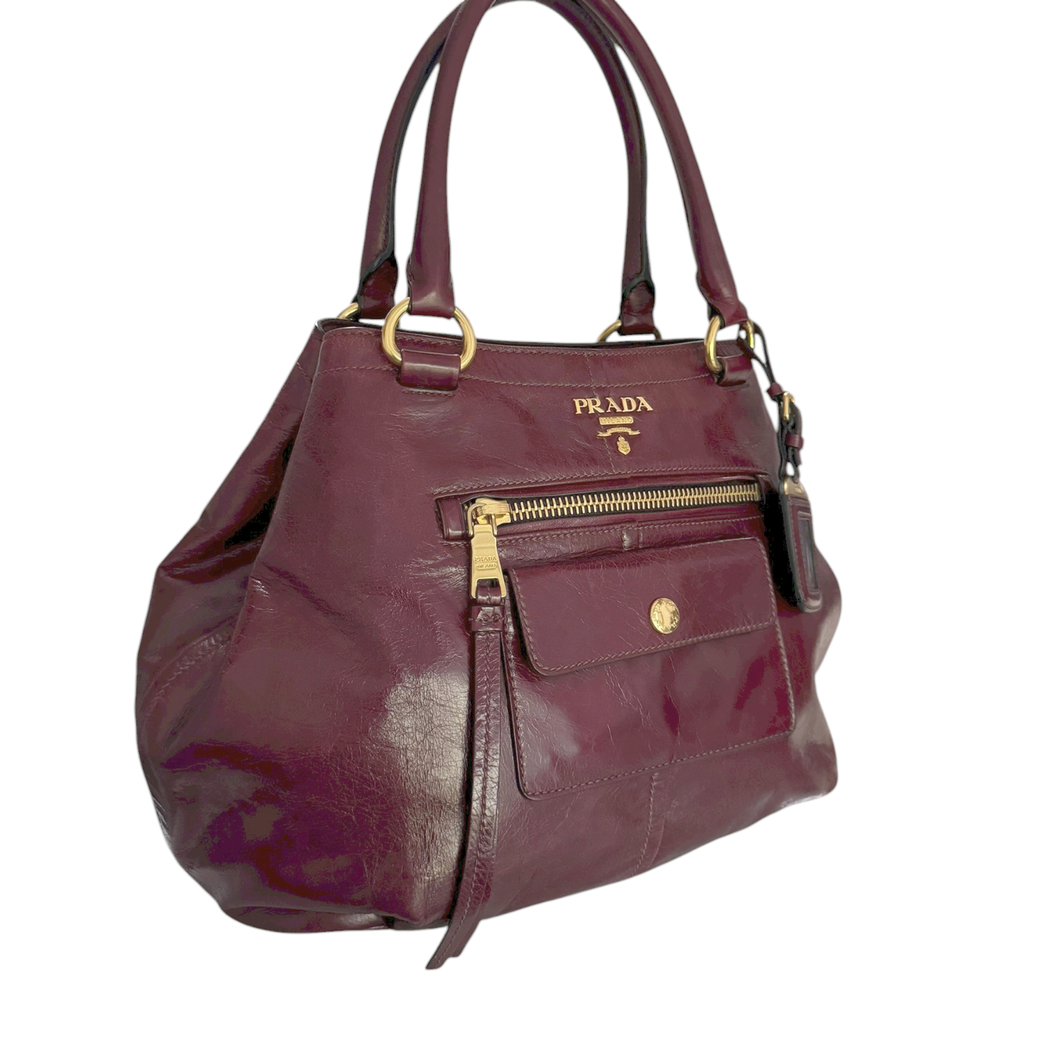 Prada Logo Hobo Shoulder Bag in Maroon Red / Gold - Image 2