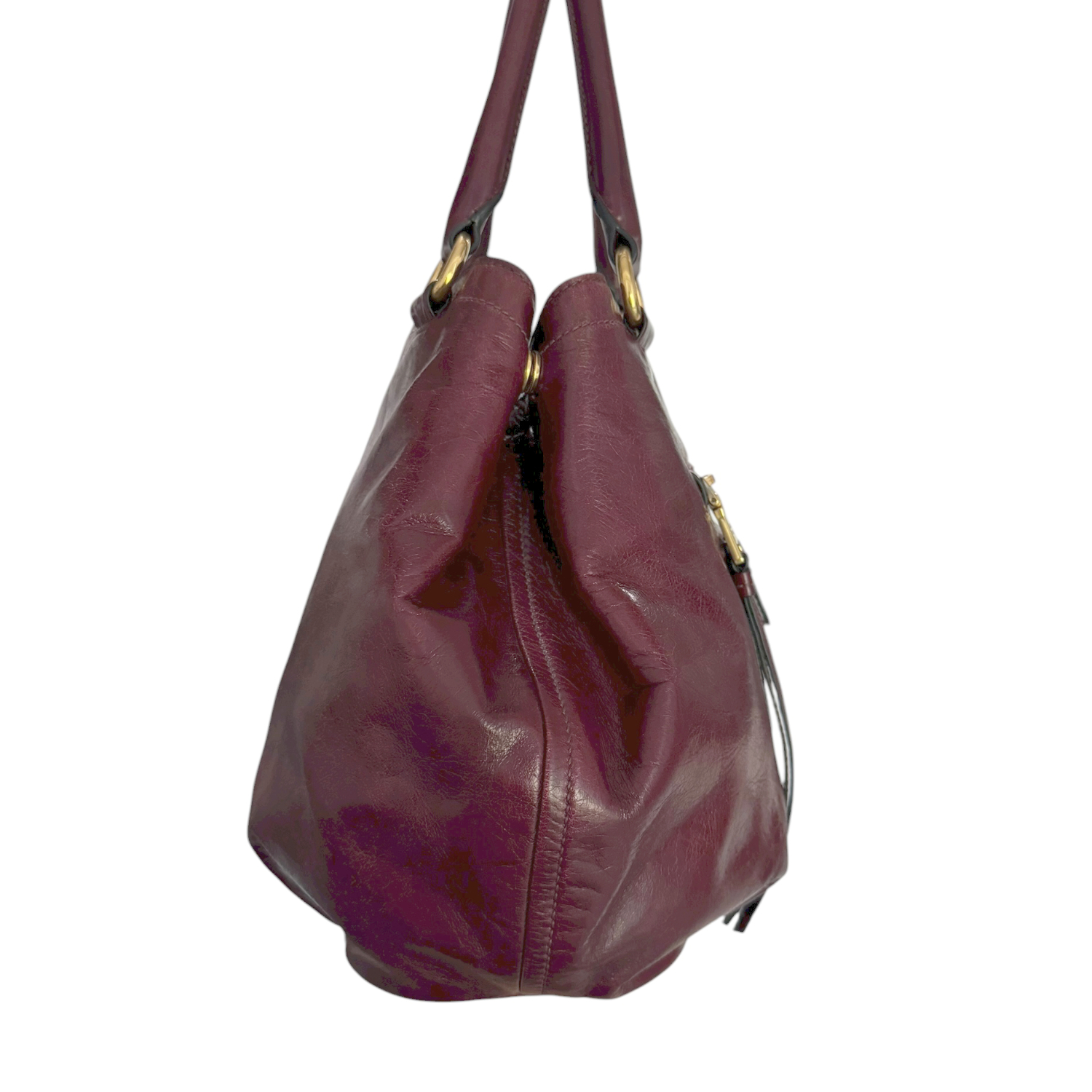 Prada Logo Hobo Shoulder Bag in Maroon Red / Gold - Image 3