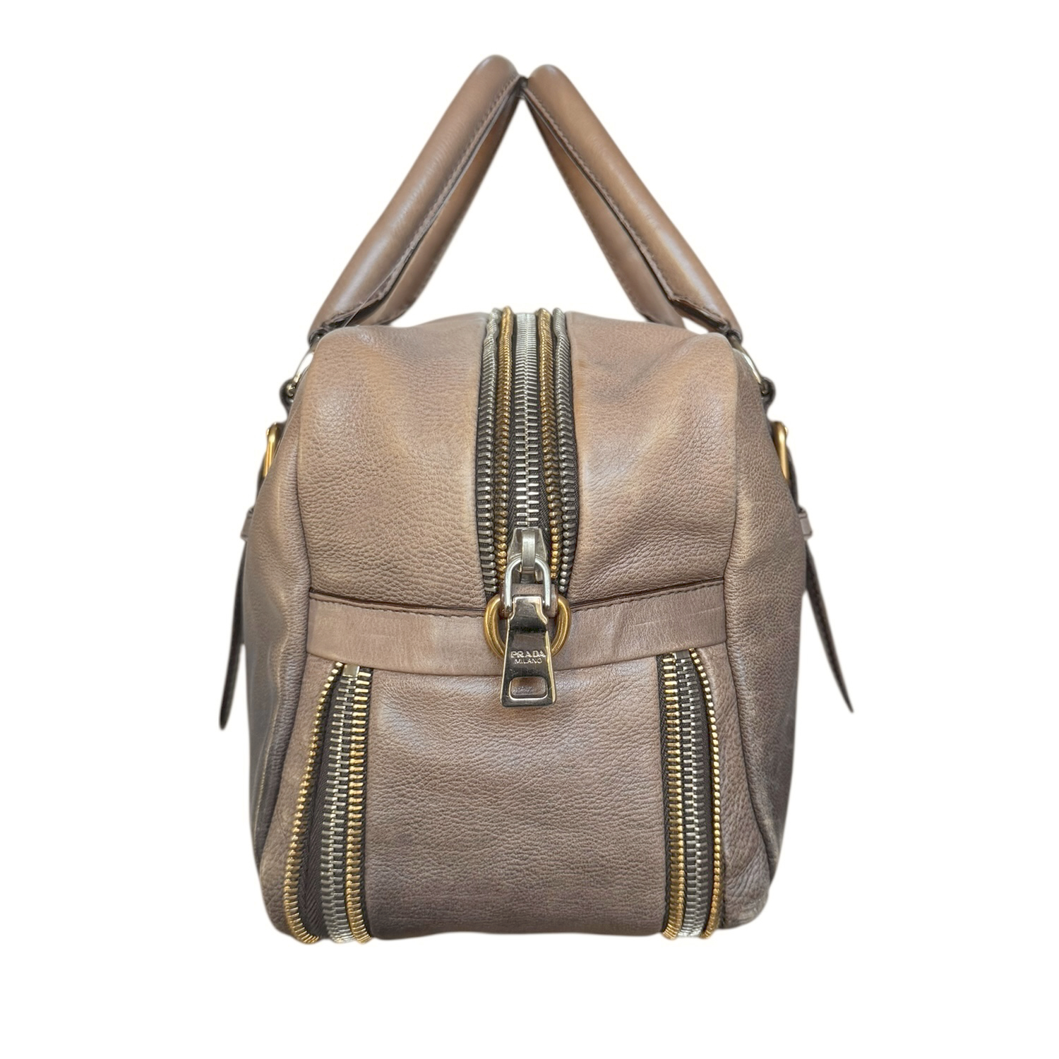 Prada Ombre 2- Way Zip Leather Boston Bag in Brown / Gold - Image 3
