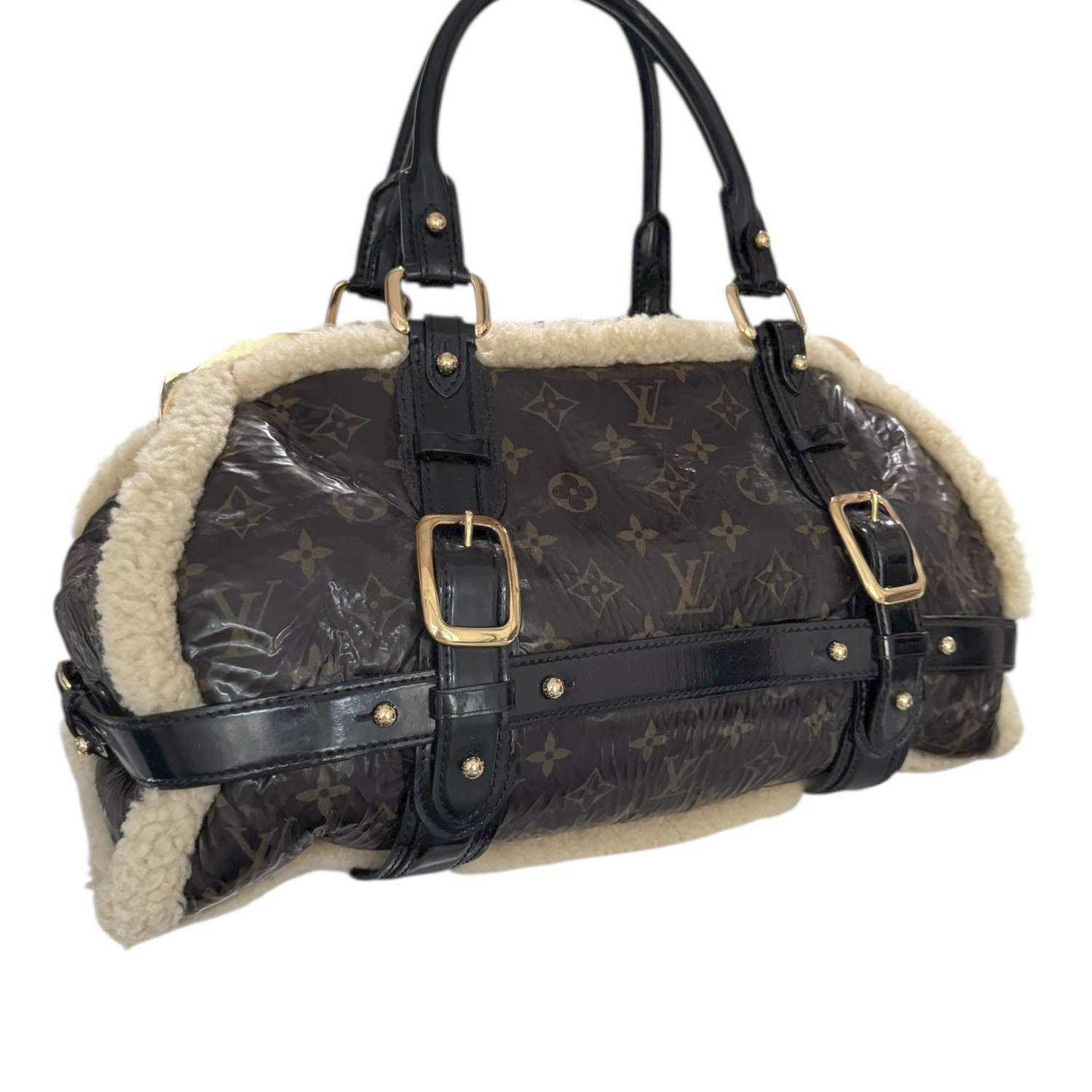 Louis Vuitton Monogram Shearling Storm Bag in Brown / Cream / Gold - Image 4