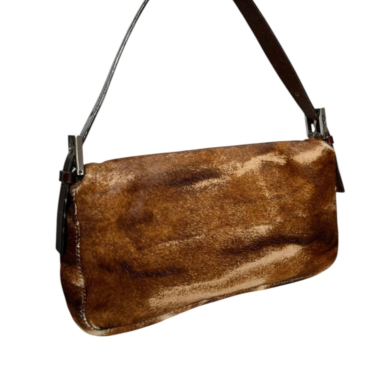 Fendi Mottled Calfskin Shoulder Baguette Bag in Brown - Image 4