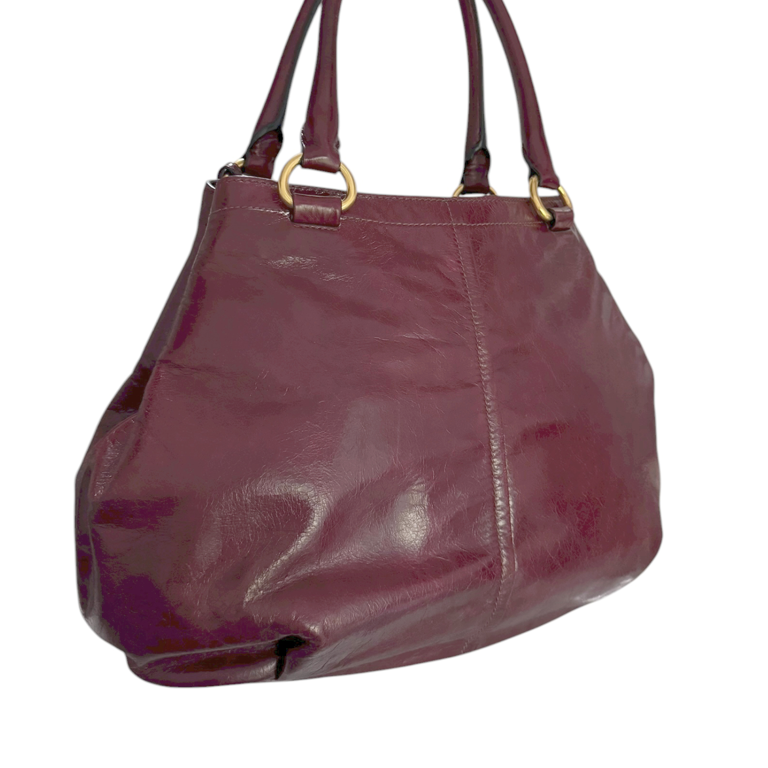 Prada Logo Hobo Shoulder Bag in Maroon Red / Gold - Image 4