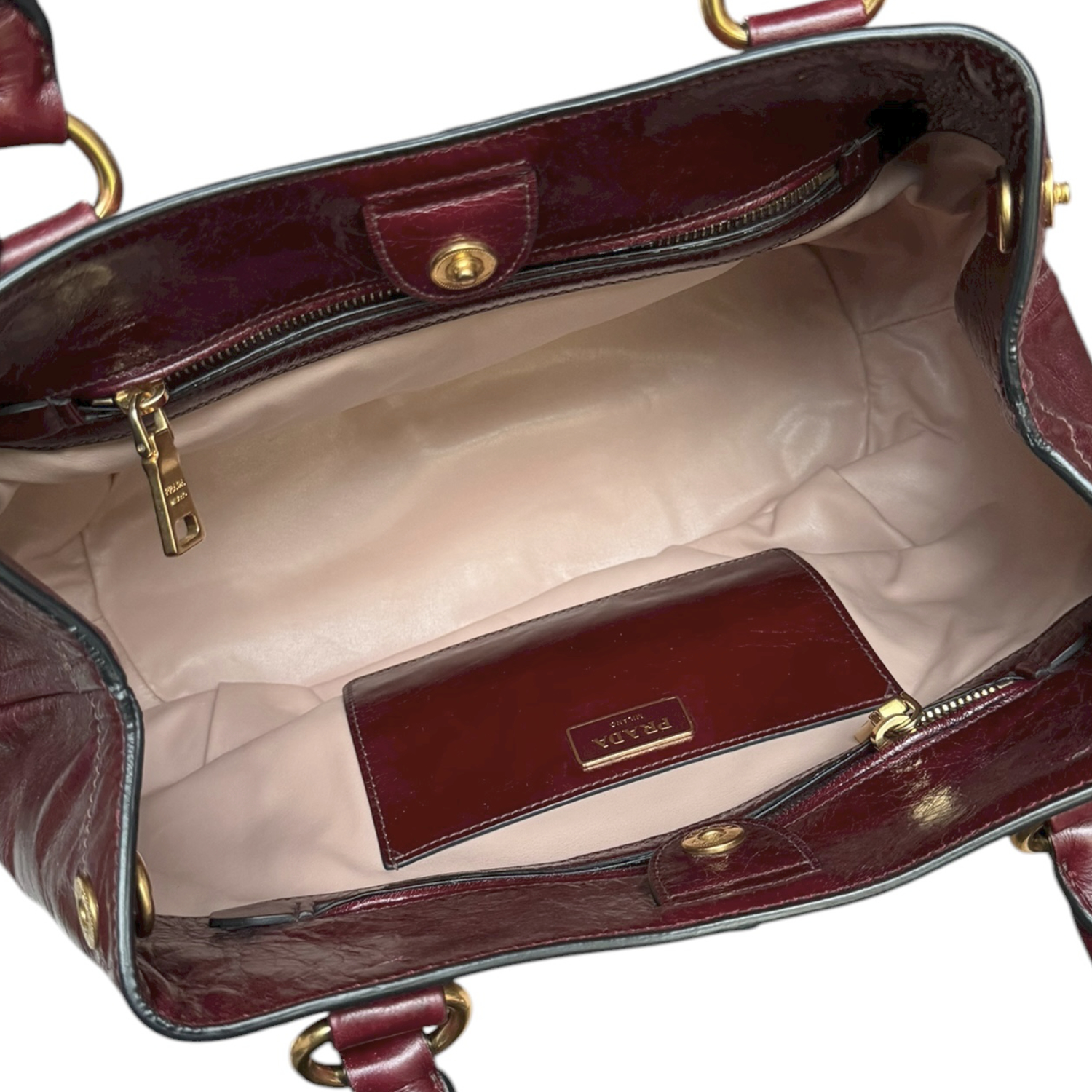 Prada Logo Hobo Shoulder Bag in Maroon Red / Gold - Image 6