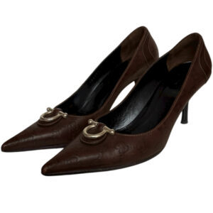 Vintage Gucci Monogram Leather Heels in Brown / Gold UK 4.5 | NITRYL