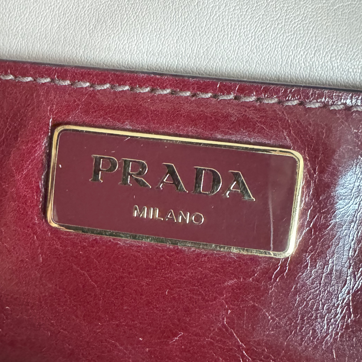 Prada Logo Hobo Shoulder Bag in Maroon Red / Gold - Image 7