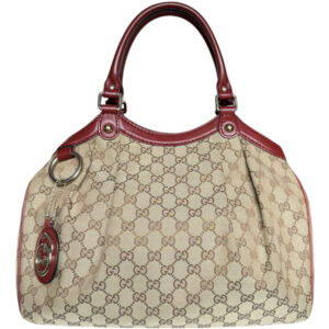 Vintage Gucci Monogram Sukey Hobo Shoulder Bag in Beige / Maroon Red / Gold | NITRYL
