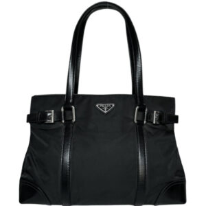 Vintage Prada Nylon Tote Hobo Shoulder Bag in Black / Silver | NITRYL