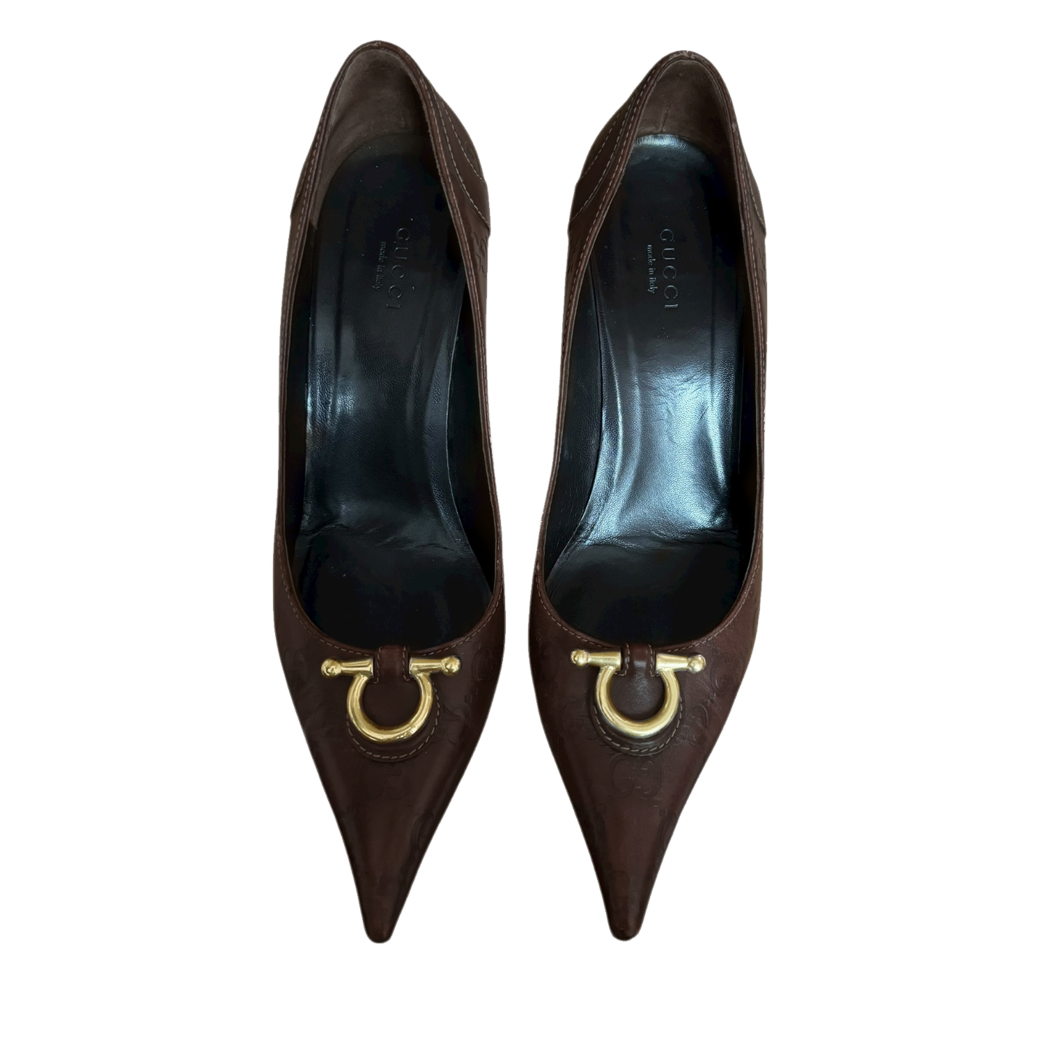 Gucci Monogram Leather Heels in Brown / Gold UK 4.5 - Image 4