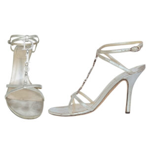 Vintage Dior Diamante Logo Spellout Strappy Heels in Metallic UK 3 | NITRYL