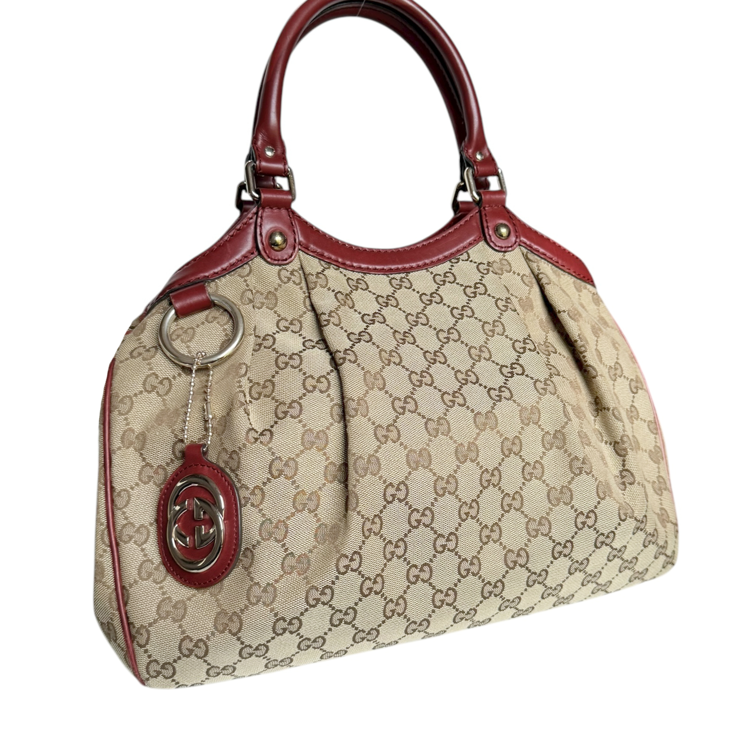 Gucci Monogram Sukey Hobo Shoulder Bag in Beige / Maroon Red / Gold - Image 2