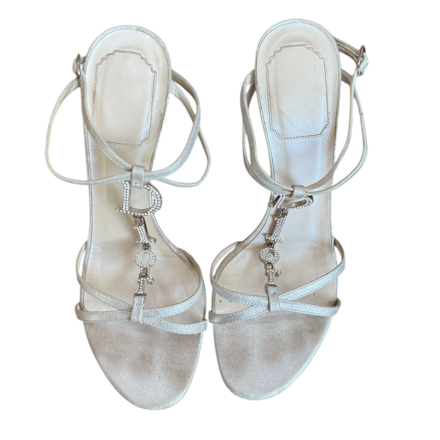 Dior Diamante Logo Spellout Strappy Heels in Metallic UK 3 - Image 2