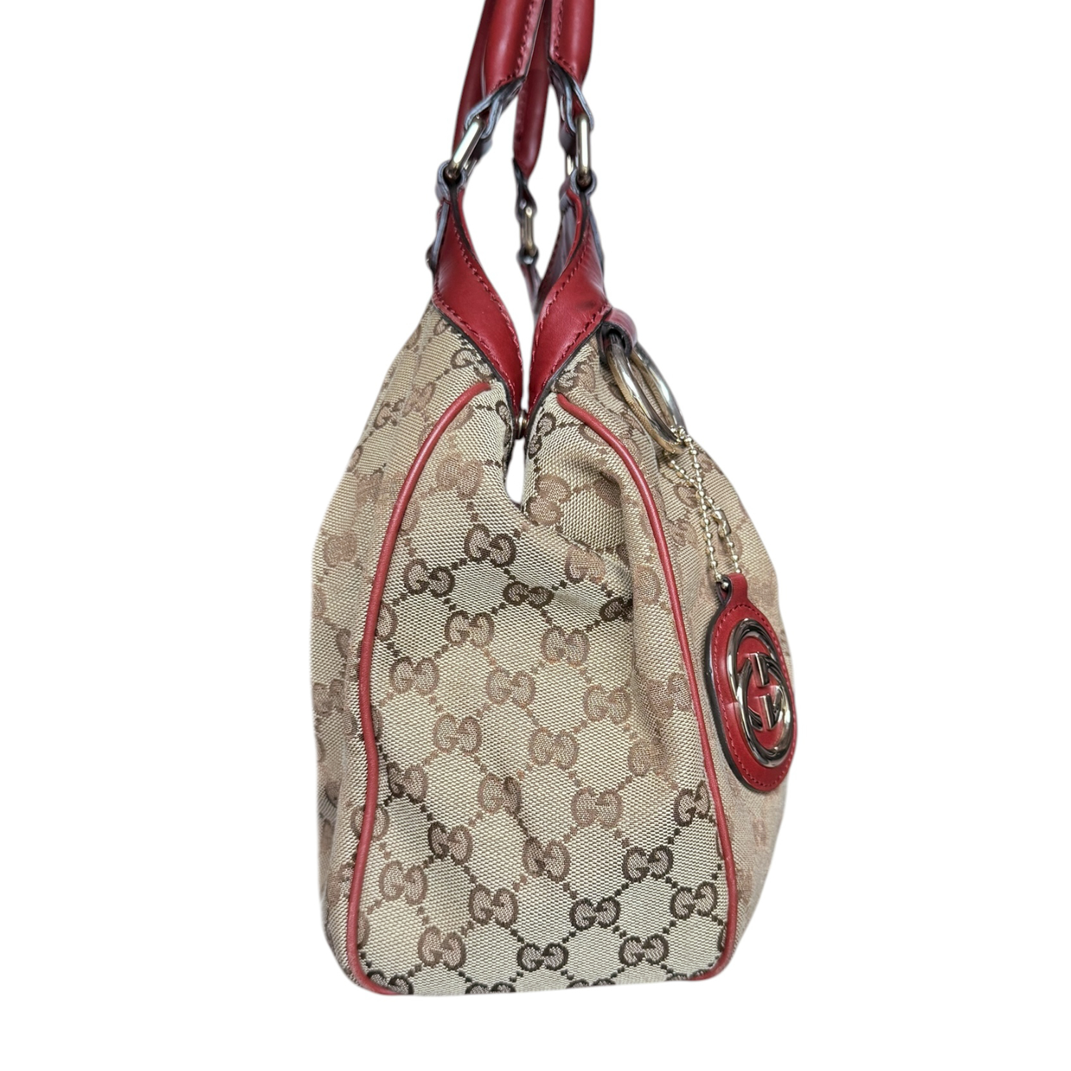Gucci Monogram Sukey Hobo Shoulder Bag in Beige / Maroon Red / Gold - Image 3