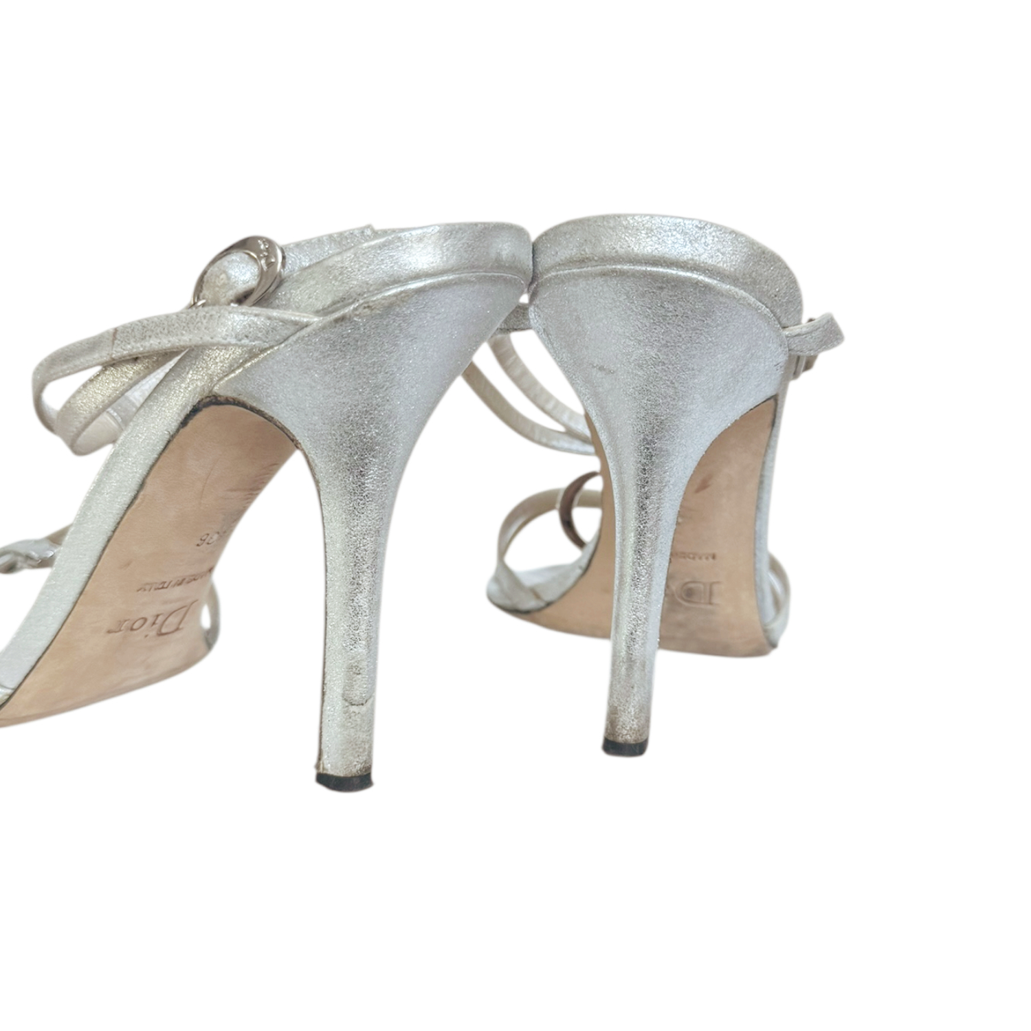 Dior Diamante Logo Spellout Strappy Heels in Metallic UK 3 - Image 3