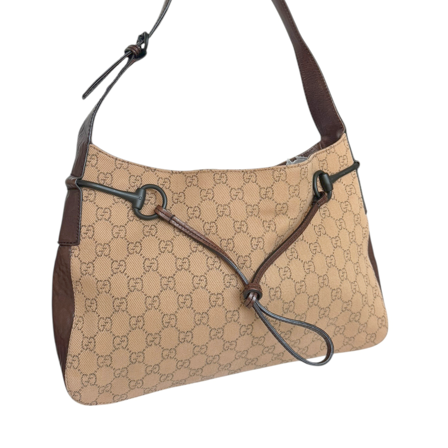 Gucci Monogram Horsebit Hobo Shoulder Bag in Beige / Brown - Image 2