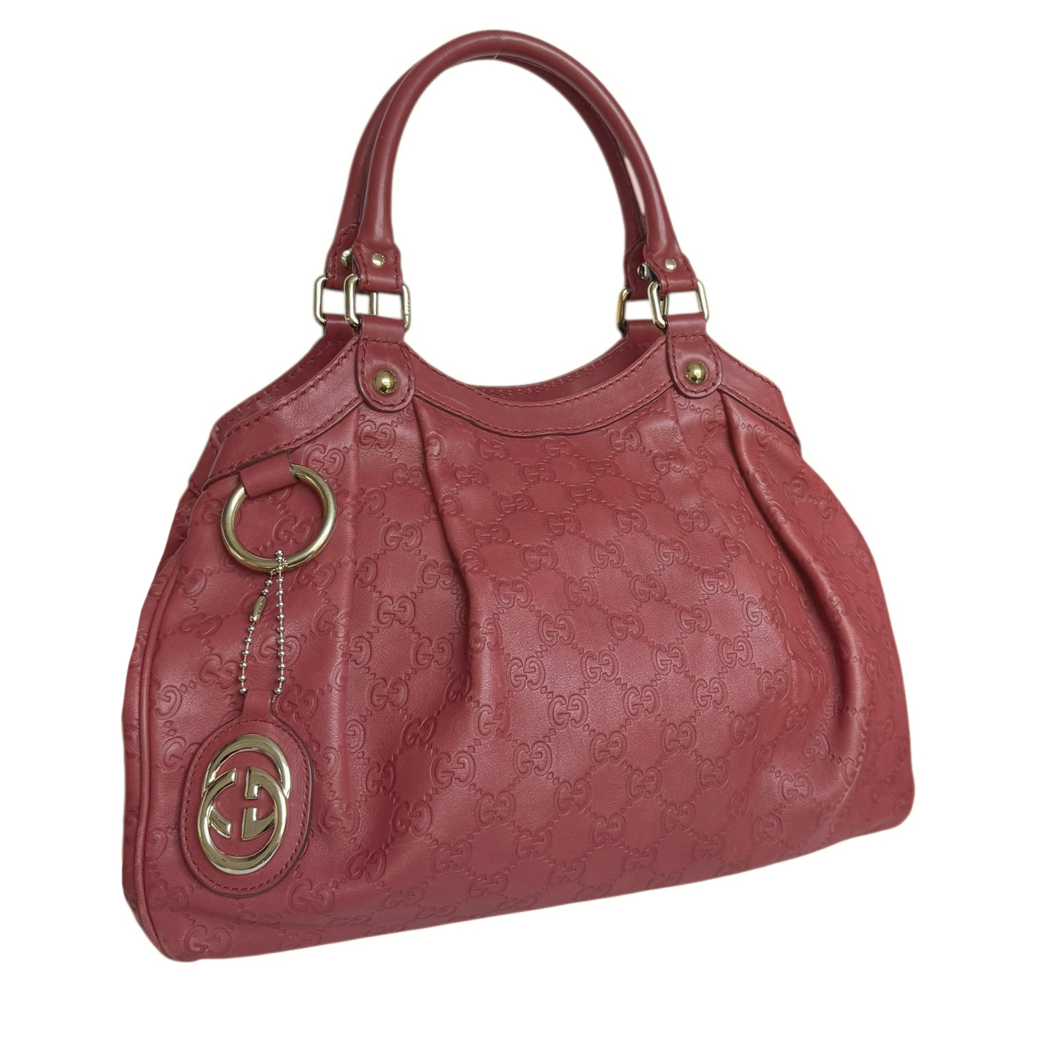 Gucci Monogram Leather Sukey Hobo Shoulder Bag in Red / Gold - Image 2