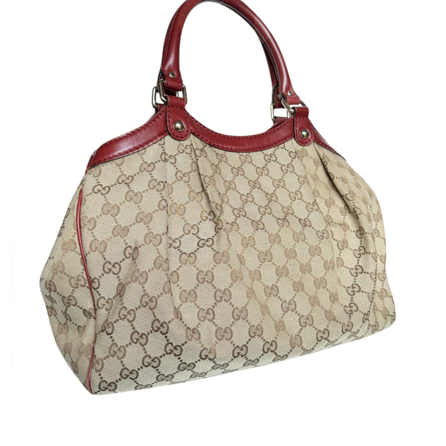 Gucci Monogram Sukey Hobo Shoulder Bag in Beige / Maroon Red / Gold - Image 4
