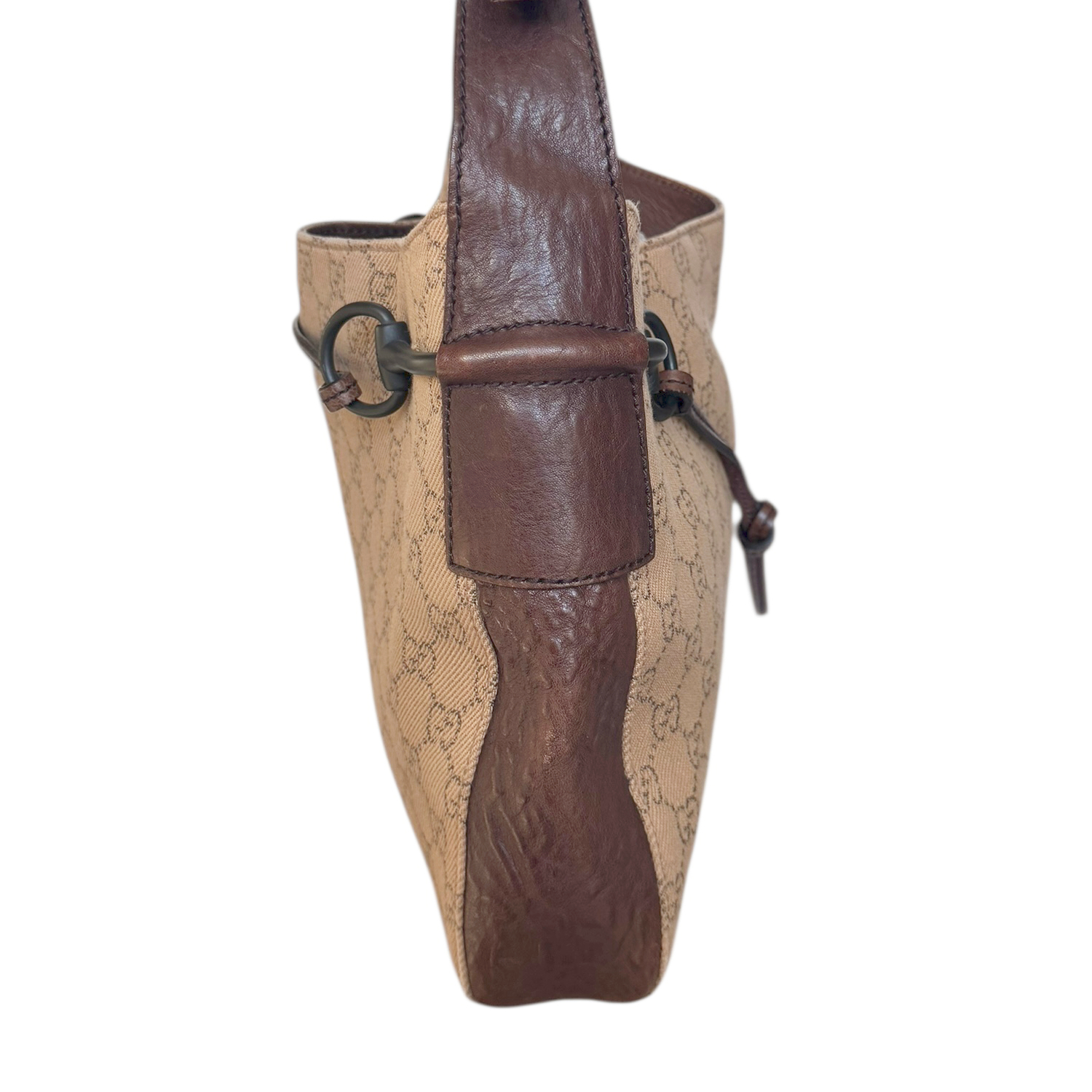 Gucci Monogram Horsebit Hobo Shoulder Bag in Beige / Brown - Image 3