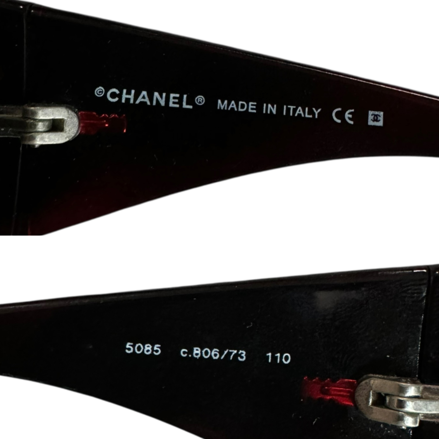 Chanel Logo Wraparound Sunglasses in Brown - Maroon / Silver - Image 3