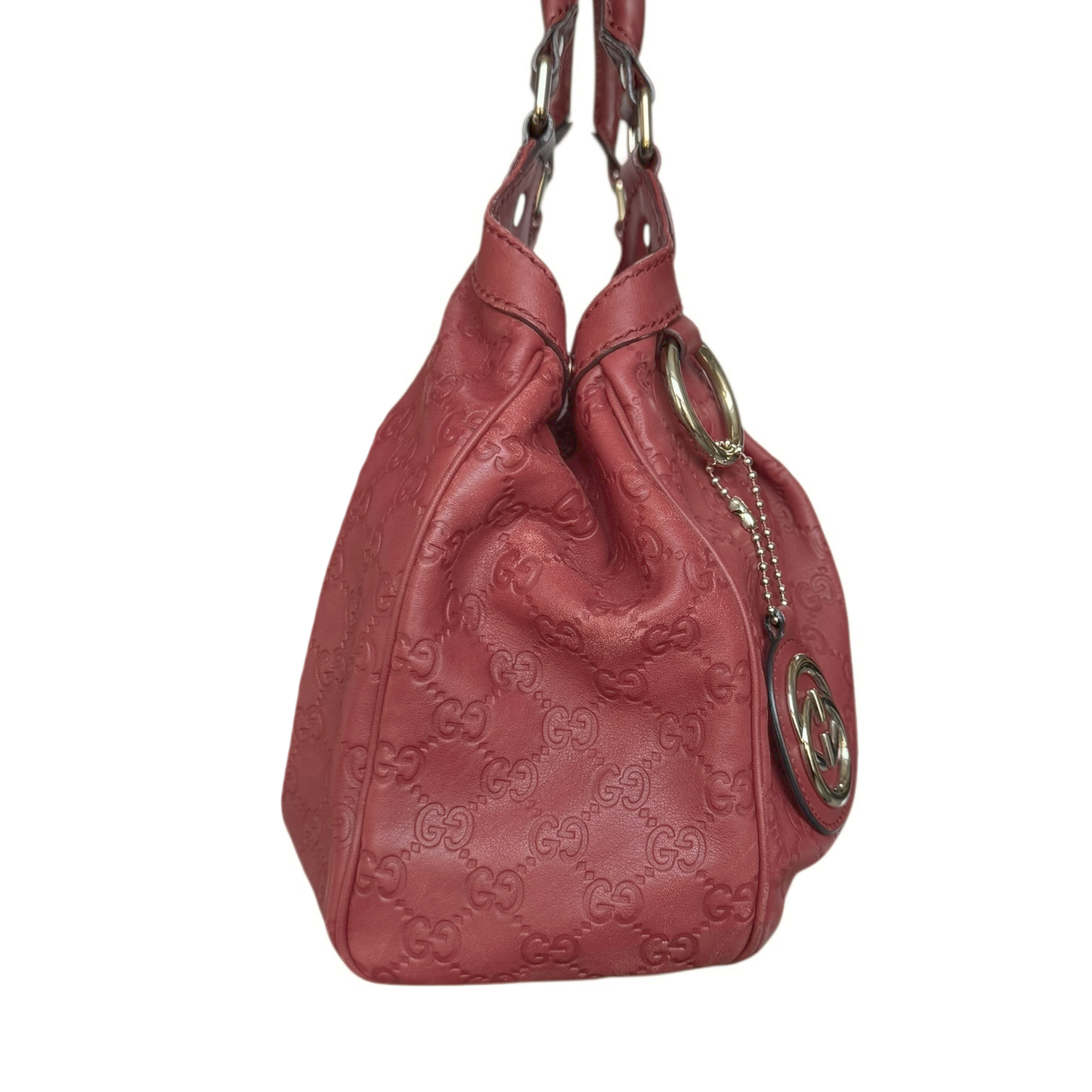Gucci Monogram Leather Sukey Hobo Shoulder Bag in Red / Gold - Image 3