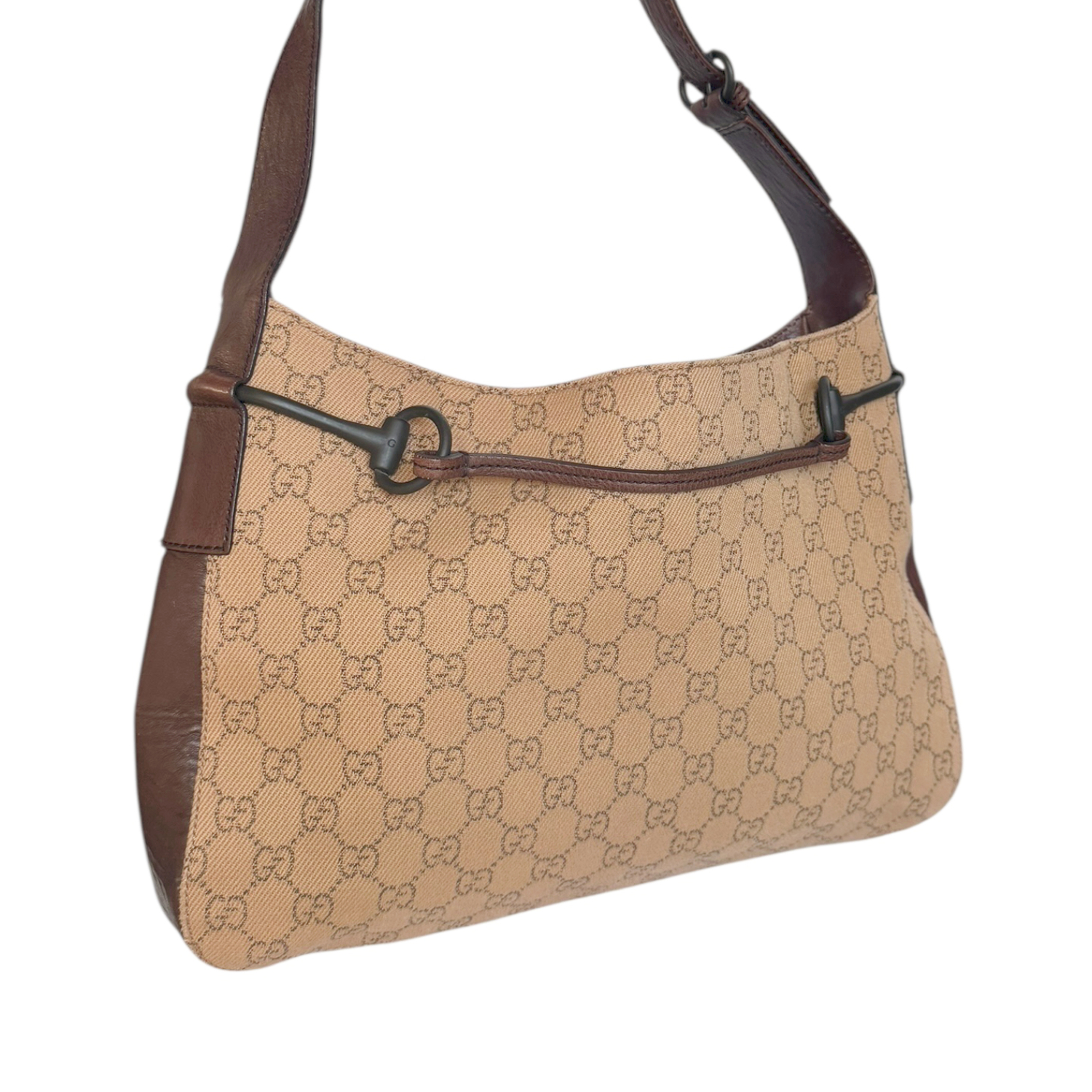 Gucci Monogram Horsebit Hobo Shoulder Bag in Beige / Brown - Image 4