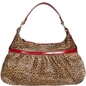 Vintage Fendi Leopard Print Calfskin Chef Shoulder Bag in Brown / Red / Gold | NITRYL