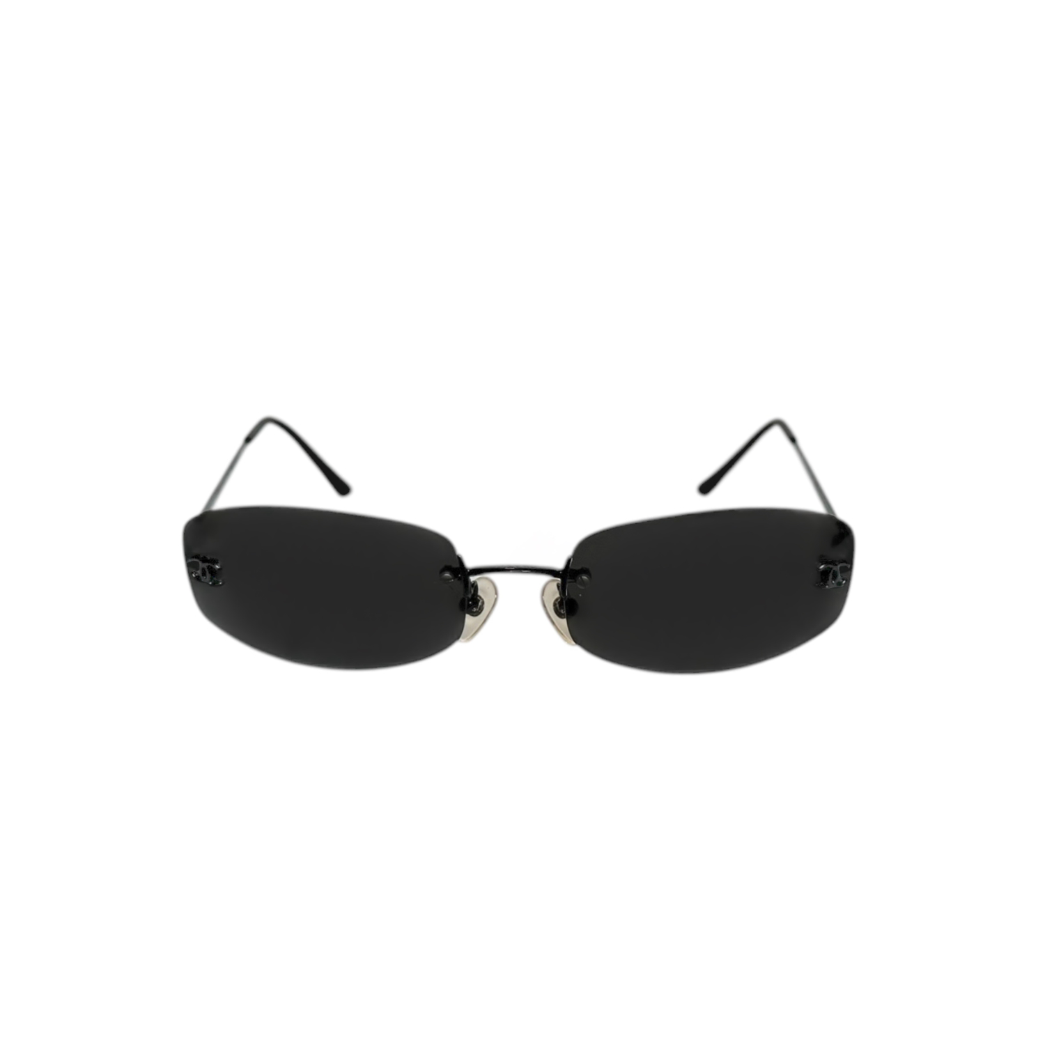 Chanel Logo Rimless Oval Sunglasses in Black - Image 2