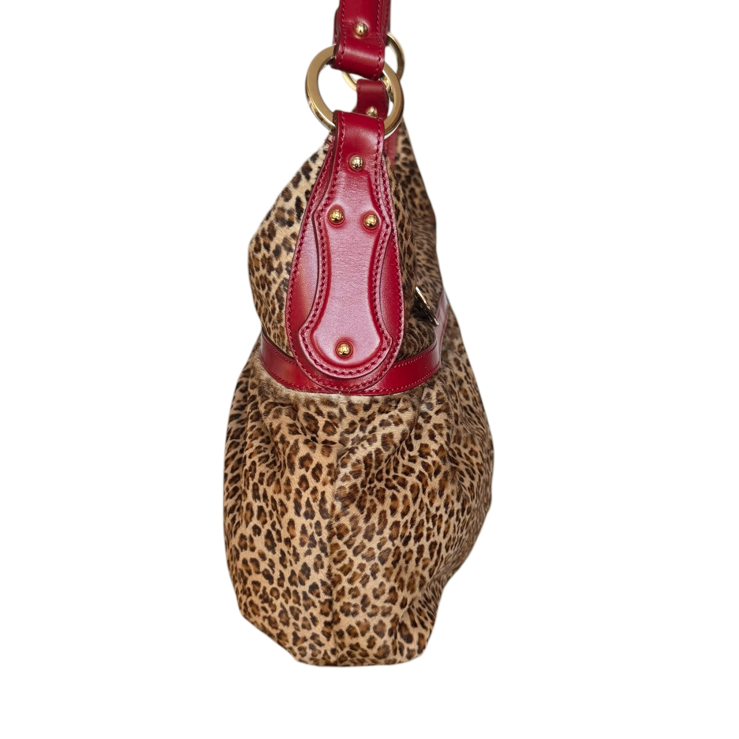 Fendi Leopard Print Calfskin Chef Shoulder Bag in Brown / Red / Gold - Image 3