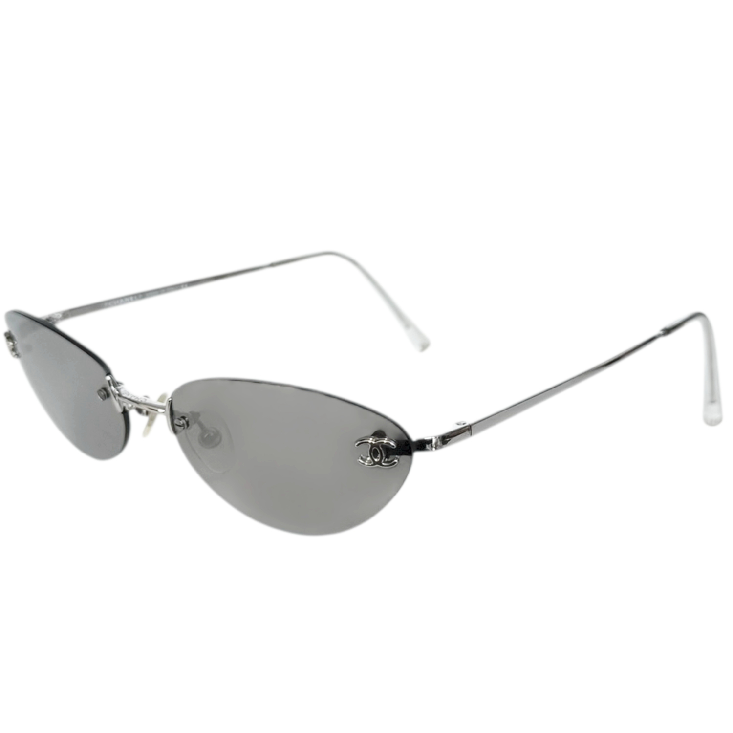 Vintage Chanel Logo Rimless Mirrored Sunglasses in Silver | NITRYL