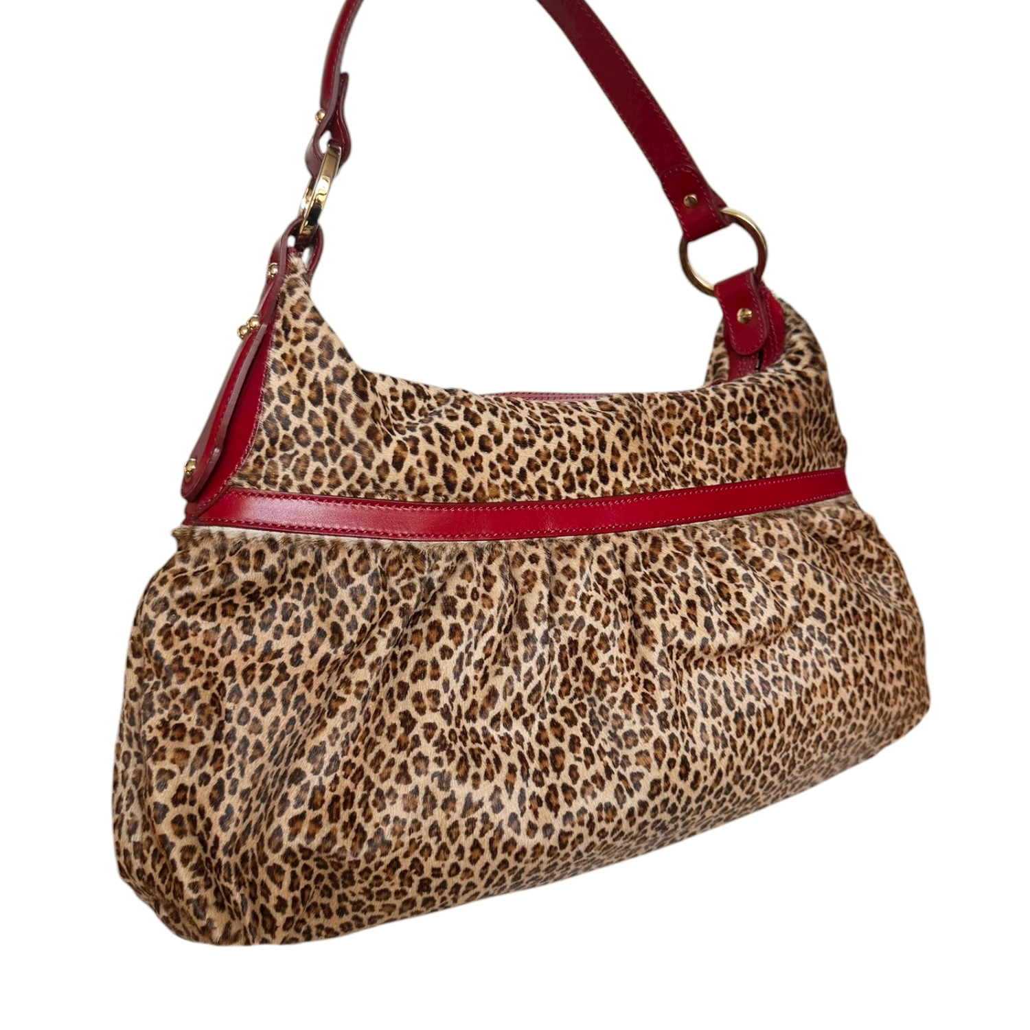 Fendi Leopard Print Calfskin Chef Shoulder Bag in Brown / Red / Gold - Image 4