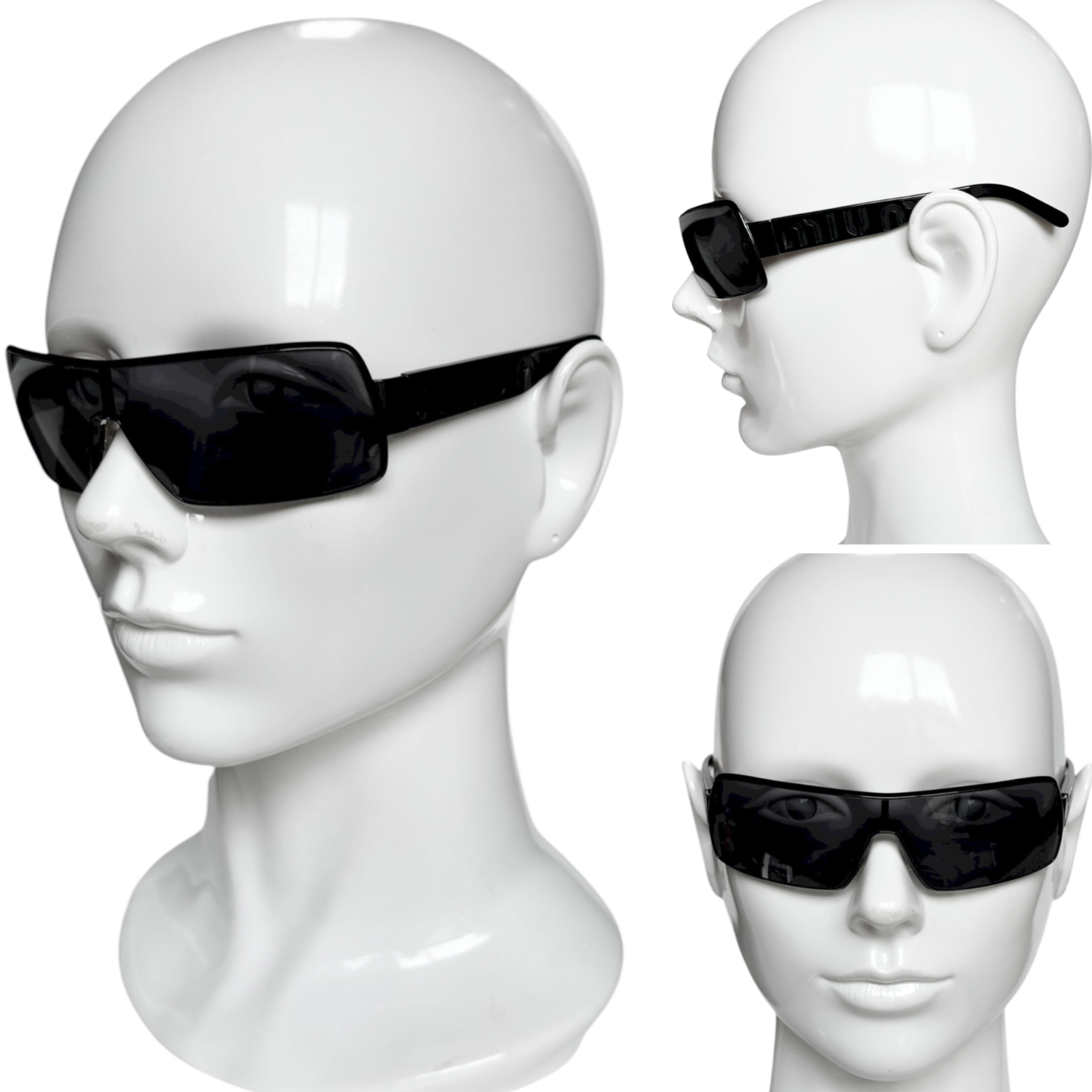 Miu Miu Logo Wraparound Sunglasses in Black - Image 4