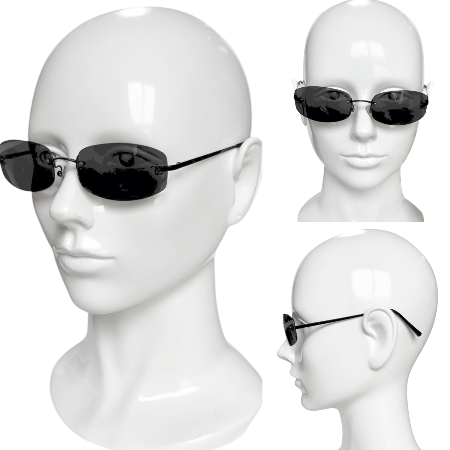 Chanel Logo Rimless Oval Sunglasses in Black - Image 4