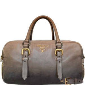 Vintage Prada Ombre 2- Way Zip Leather Boston Bag in Brown / Gold | NITRYL