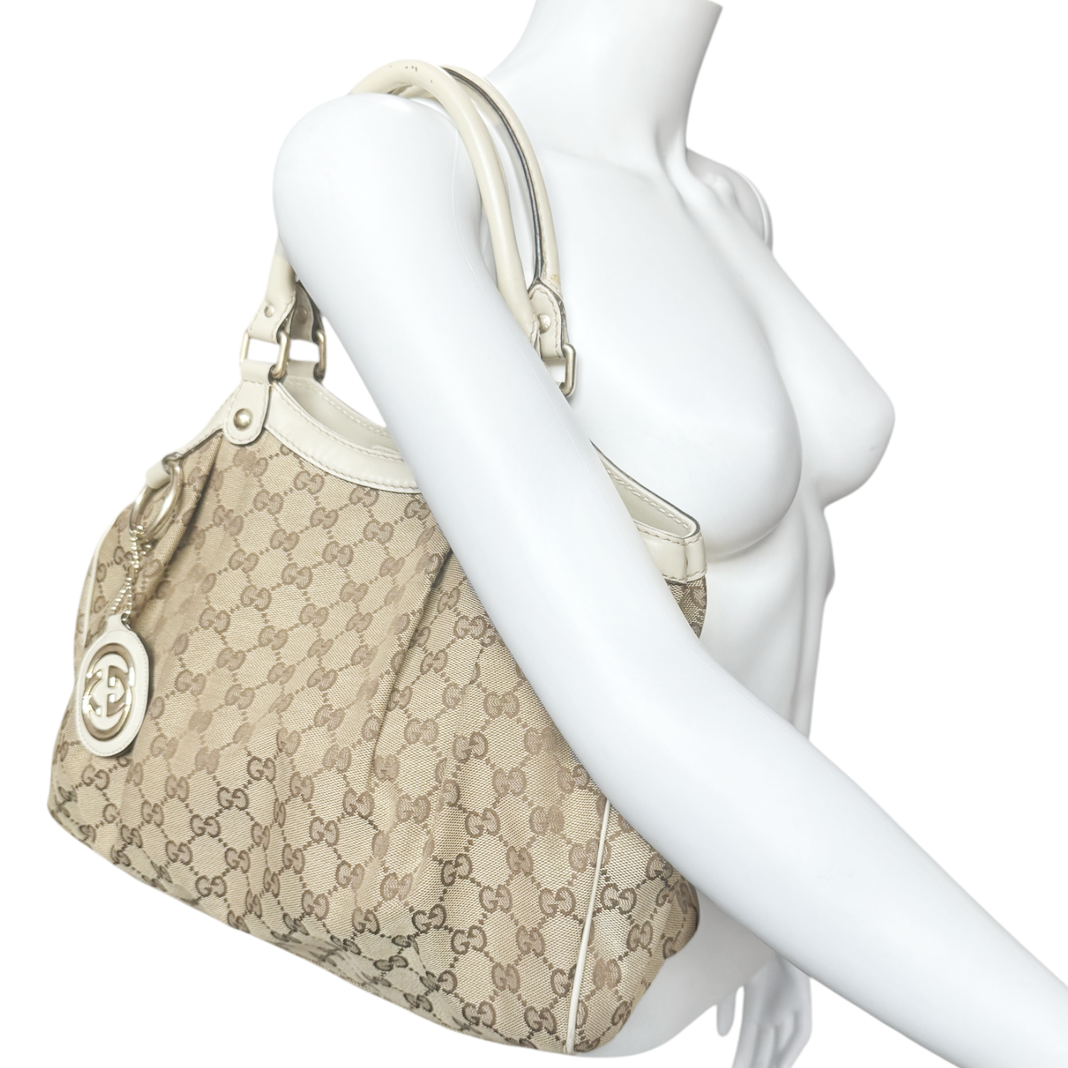 Gucci Monogram Sukey Hobo Shoulder Bag in Beige / Cream / Gold - Image 9