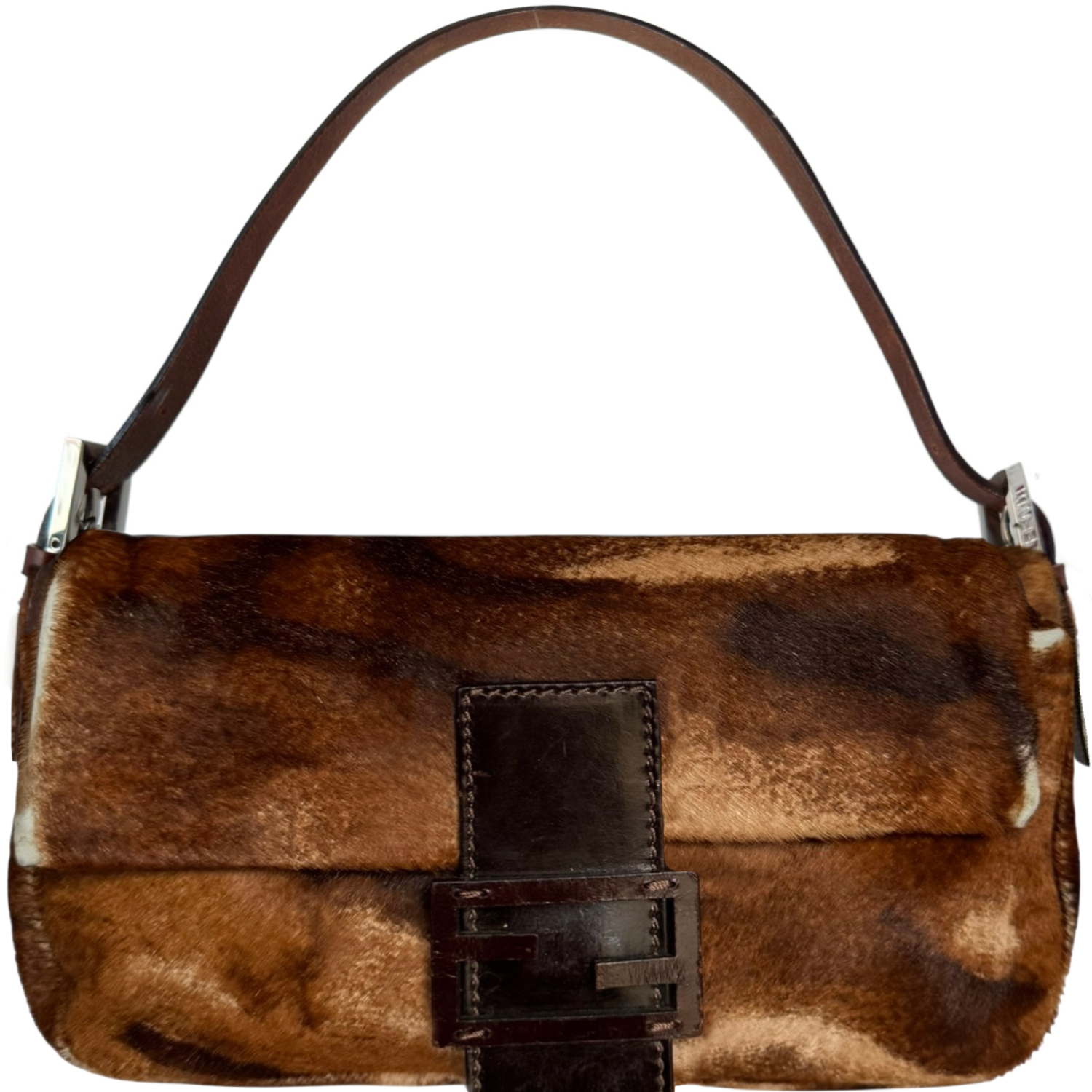 Vintage Fendi Mottled Calfskin Shoulder Baguette Bag in Brown / Tan | NITRYL